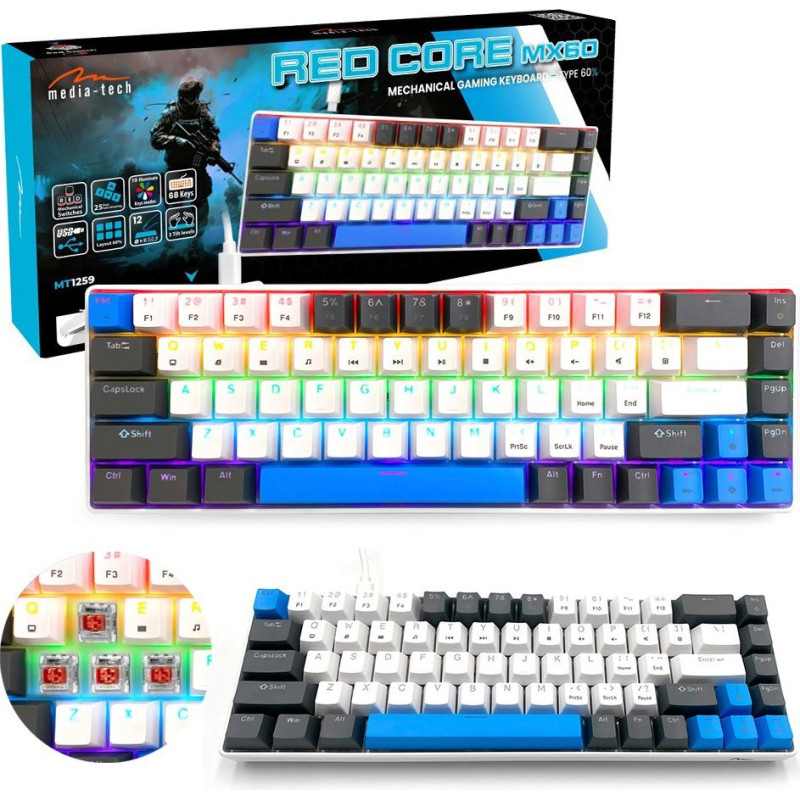 Media Tech Mechanical keyboard 60% RED CORE MX60 MT1259