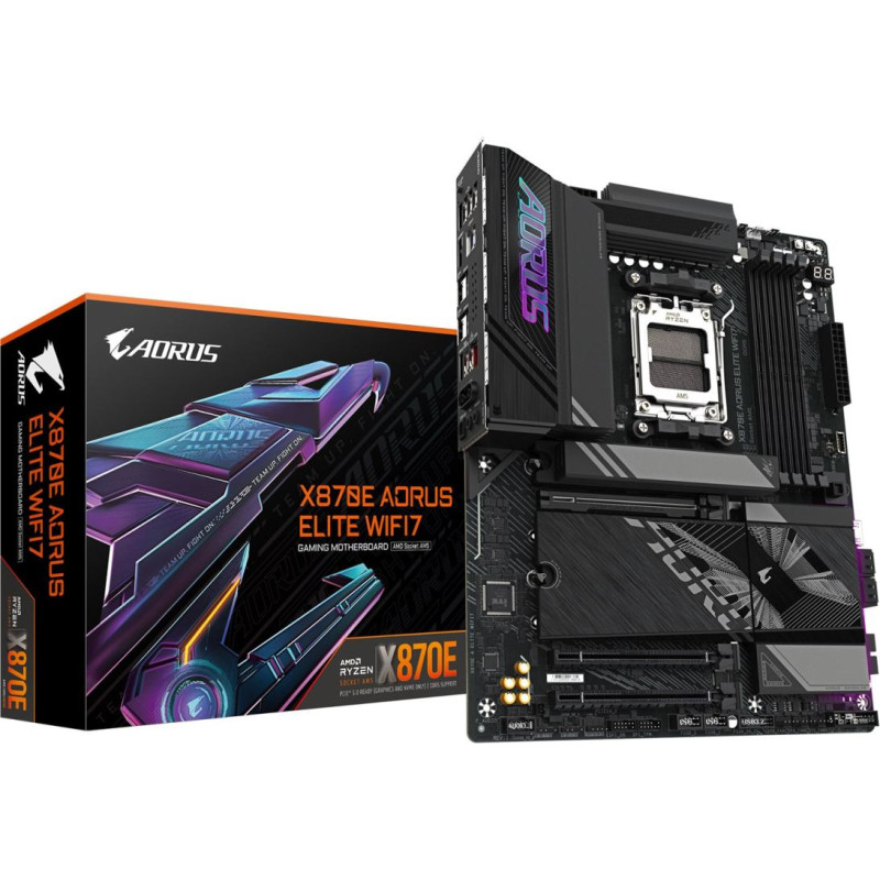 Gigabyte X870E AORUS ELITE WIFI7 Motherboard - Supports AMD Ryzen 9000 CPUs, 16+2+2 Phases Digital VRM, up to 8000Hz DDR5 (OC), 3xPCIe 5.0 + 1xPCIe 4.0, Wi-Fi 7, 2.5GbE LAN, USB 4