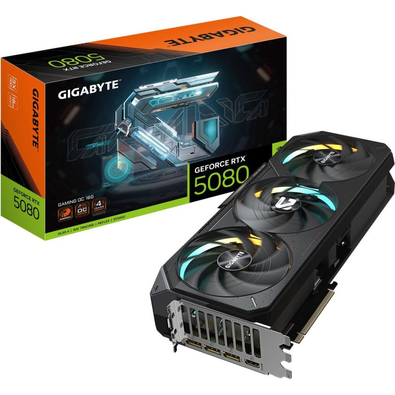 Gigabyte GeForce RTX 5080 GAMING OC 16G Graphics Card - 16GB GDDR7, 256bit, PCI-E 5.0, 2730MHz Core Clock, 3 x DisplayPort, 1 x HDMI, GV-N5080GAMING OC-16GD