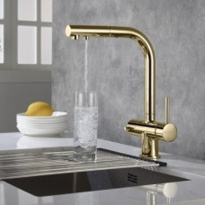 Bluewater Кухонный смеситель с выдвижным шлангом и разъемом для фильтра Blue Water APALA, 5901730616262, золотистый.