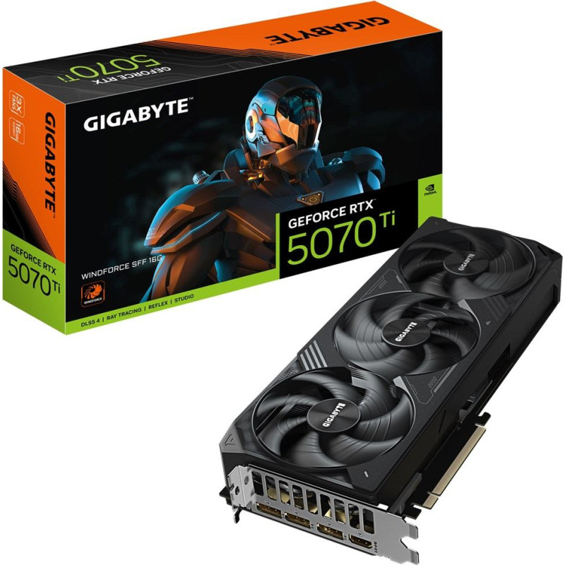 Gigabyte GeForce RTX 5070 Ti WINDFORCE 16G Graphics Card - 16GB GDDR7, 256bit, PCI-E 5.0, 2497 MHz Core Clock, 3 x DP 2.1a, 1 x HDMI 2.1b, NVIDIA DLSS 4, GV-N507TWF3-16GD