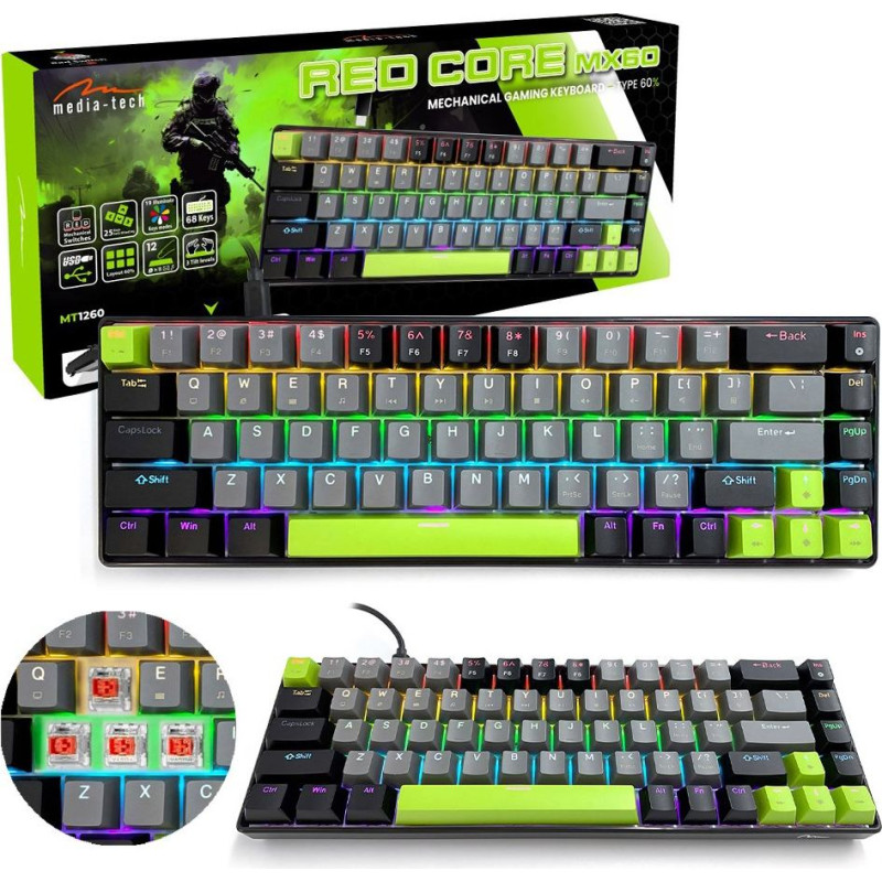 Media Tech Mechanical keyboard 60% RED CORE MX60 MT1260
