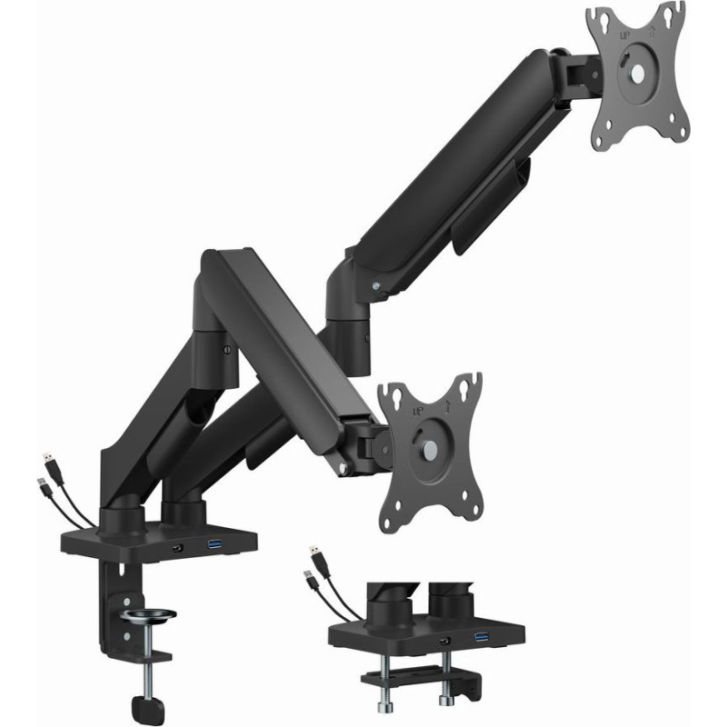 Gembird MA-DA2U-01 Adjustable desk 2-display mounting arm with USB ports, 17&rdquo;-32&rdquo;, black