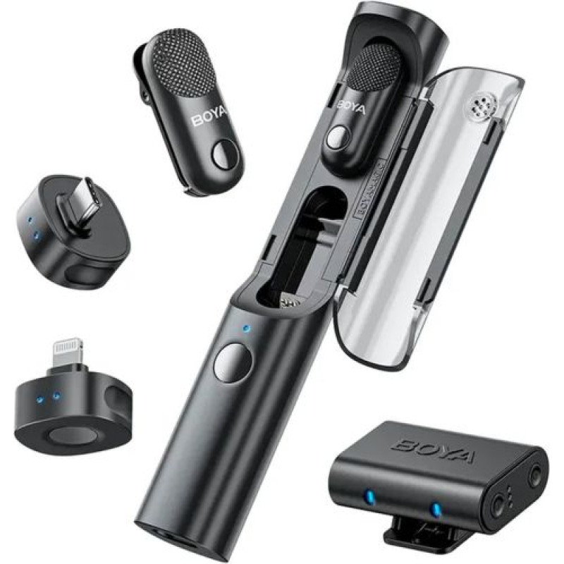 Boya Microphone Wireless Magic-02 2.4GHz with 2 transmitters and 3 receivers (Type-C, Lightning and 3.5mm Female) Black EU