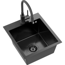 Quadron LUKE 90, мойка черная (40x45x20) с сифоном + смеситель Maggie, черный, ZH4045PVDBLM_3323503PVDB LM