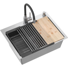 Quadron Кухонная мойка с сифоном, 1 чаша, без перелива + Qmat + вставка + дозатор + деревянная доска + смеситель.