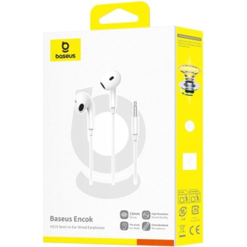Baseus Earphone Encok HZ19 Wired with Microphone White EU (A00182301213-00)
