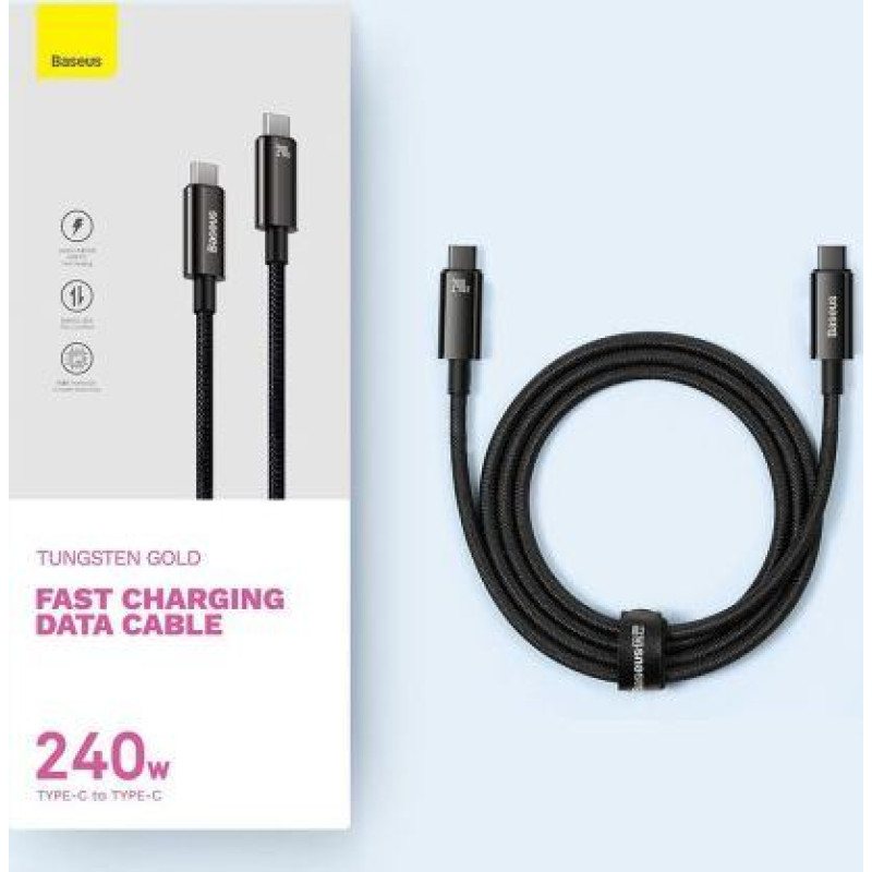 Baseus Type-C to Type-C Tungsten Gold Series Cable 480Mb/s, 240W, 3m, Black (CAWJ040201)