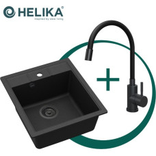 Helika Комплект: кухонная мойка SQN100-601AQP+5543 MB, гибкий смеситель и черный сифон.