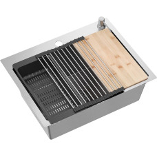 Quadron Кухонная мойка с сифоном, 1 чаша, без смесителя + Qmat + вставка + дозатор + доска     LUKE