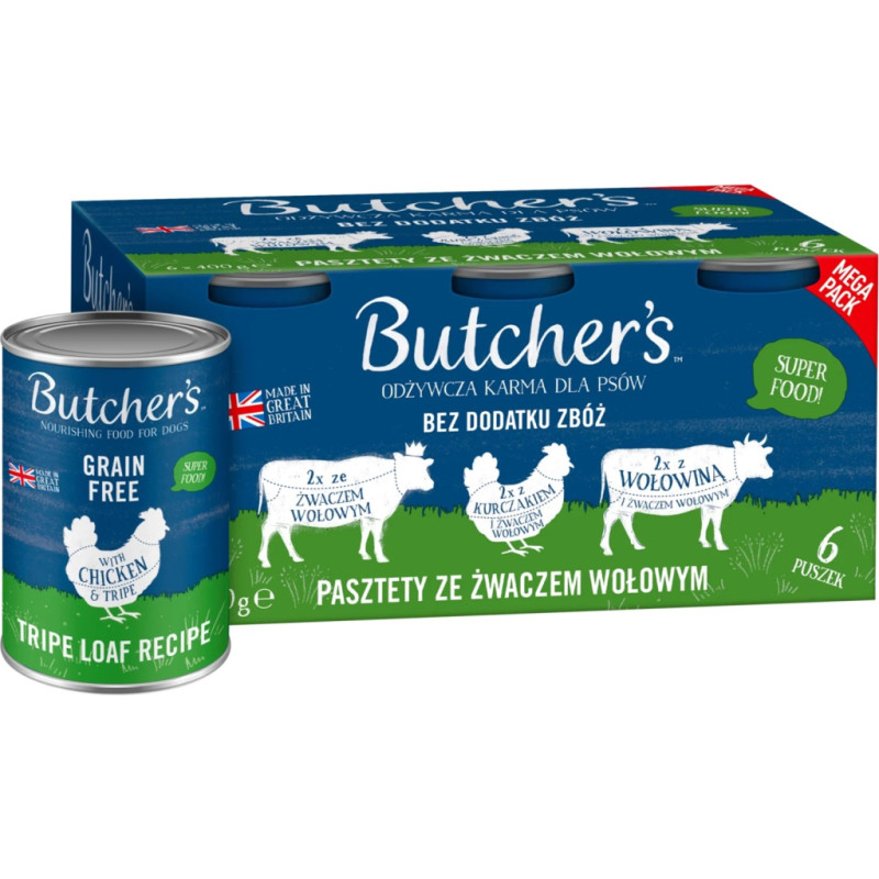 Butcher's Original Mega pack mix tripe loaf recipe - wet dog food - 6 x 400g