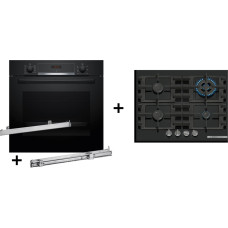 Bosch Zestaw piekarnik BOSCH HBA514BB3 + prowadnice teleskopowe BOSCH HEZ538000 + płyta gazowa BOSCH PNH6B6K40