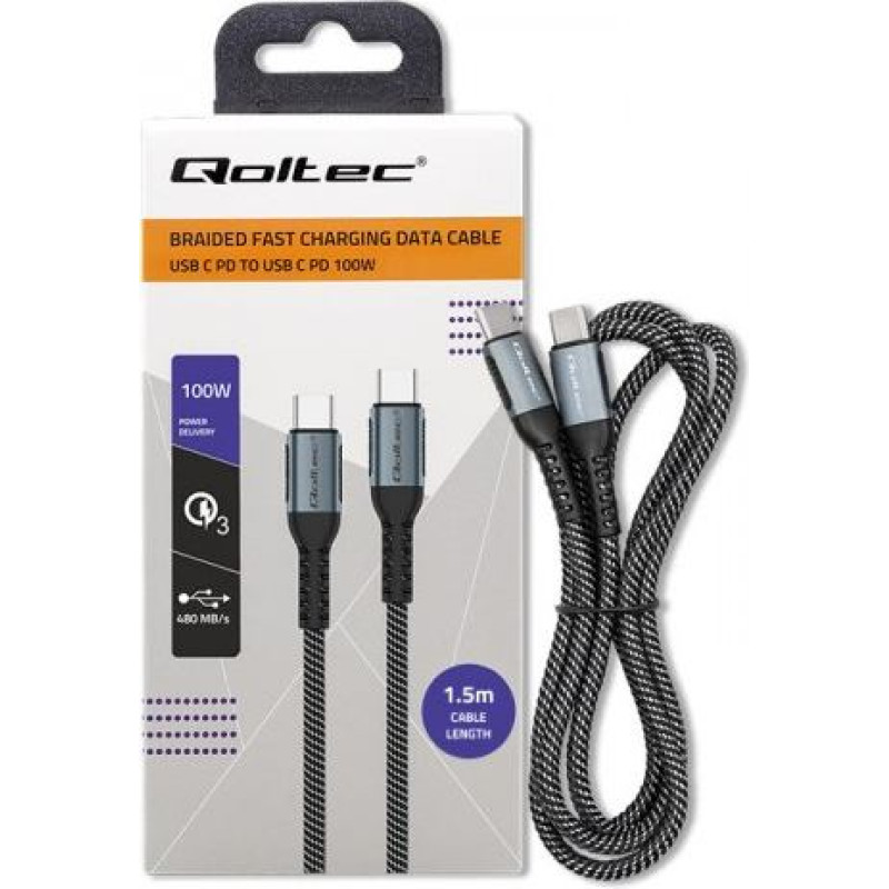 Qoltec USB 2.0 ype C cable USB 2.0 type C 100W