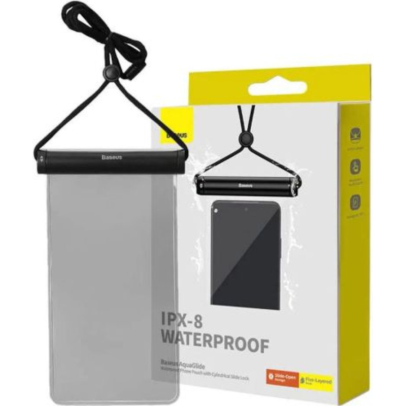 Baseus AquaGlide Universal Waterproof Case IPX8 up to 7.2 inch Phone, Black/ Transparent (BS-PC030)
