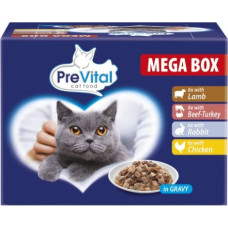 Prevital Cat Food Megabox with Lamb, Beef, Rabbit, and Chicken in Gravy - Wet Cat Food - 24 x 100g