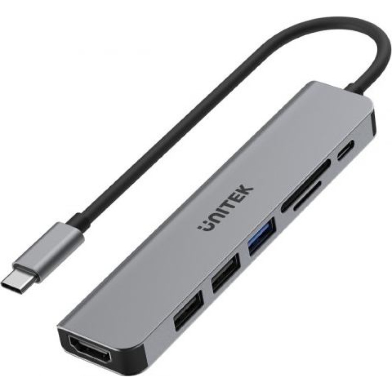Unitek HUB USB-C 7in1 Aluminium PD 100W ; 5 Gbps