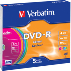 Verbatim DVD-R 16x 4.7GB 5P Slim Colour 43557