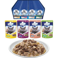 Prevital Cat Food Mix 4 Flavors Chicken, Veal, Salmon, Poultry – wet cat food – 96 x 100 g