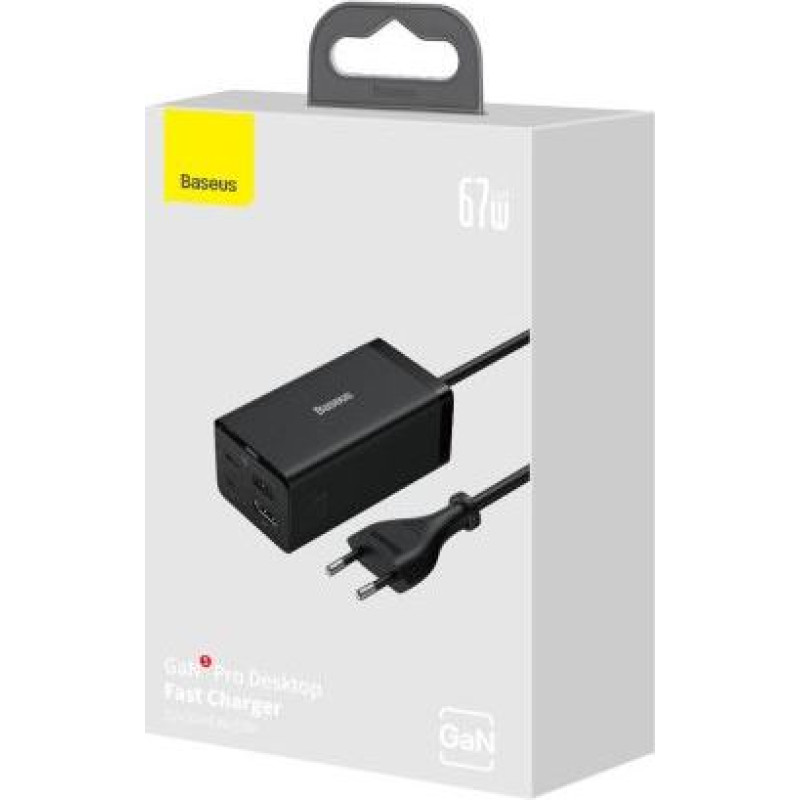 Baseus Travel Charger GaN5 Pro Fast Charger C+C+U+HDMI with Power Cable 1.5m + Type-C to Type-C cable (1m, 100W, 40Gb/s), Black EU (CCGP110201)