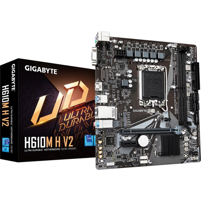 Gigabyte H610M H V2 Motherboard - Supports Intel Core 14th CPUs, 4+1+1 Hybrid Digital VRM, up to 5600MHz DDR5, 1xPCIe 3.0 M.2, GbE LAN, USB 3.2 Gen 1