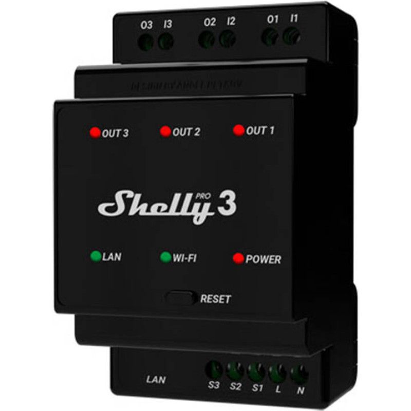 Shelly Pro 3 DIN Rail 3-channel Relay, WiFi/LAN