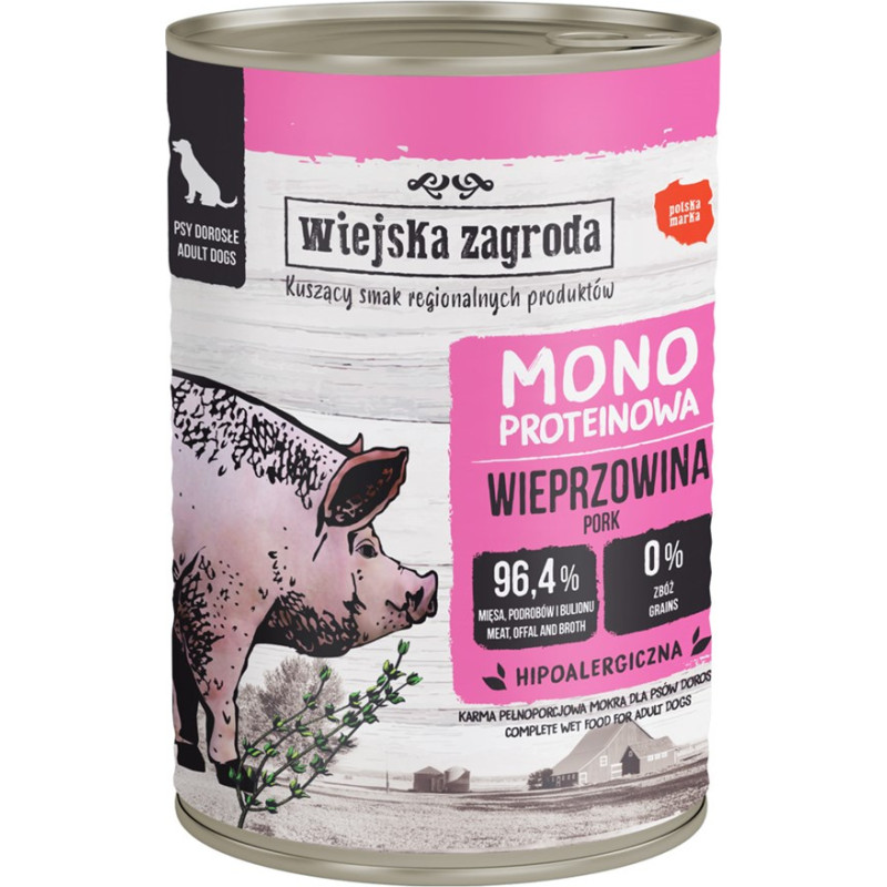 Wiejska Zagroda Mono-protein Pork - wet dog food - 400g