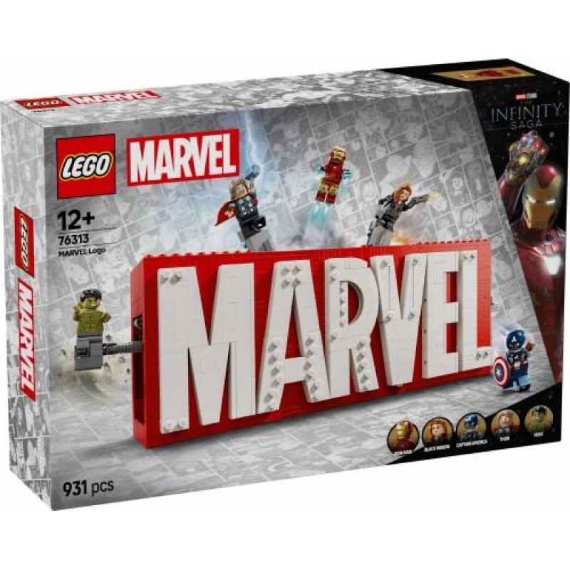 Конструктор Lego Super Heroes 76313: логотип MARVEL и минифигурки