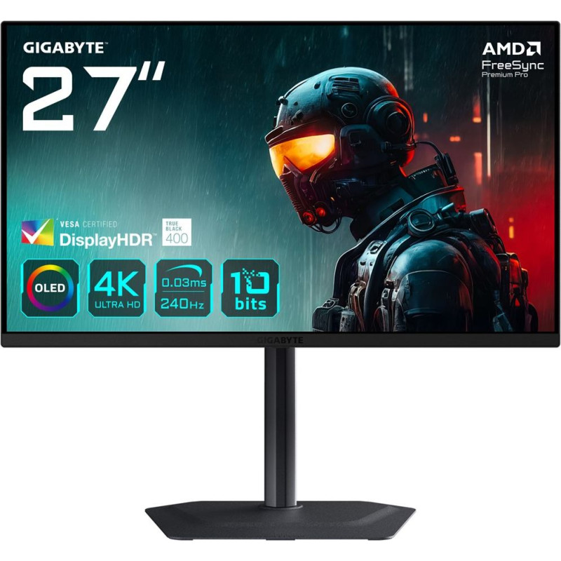 Gigabyte MO27U2 OLED 4K UHD Gaming Monitor - 3840 x 2160, 240Hz, 0.03ms, 1000 cd/m&sup2;, Display HDR True Black 400, HDMI 2.1, Displayport 1.4