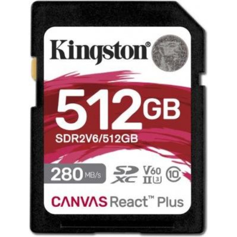 Kingston SD Card 512GB React Plus 280/150/MB/s U3 V60