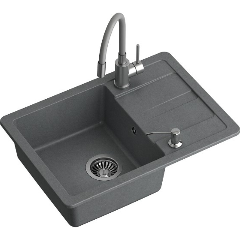 Quadron Кухонная мойка со смесителем и дозатором READY SMART, TQ6244RSSZ, серая.
