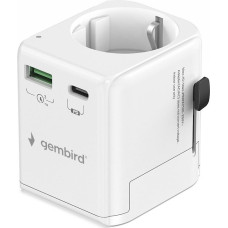Gembird TPA-EU1A1C20-01-W Grounded universal travel power adapter, 20 W, white