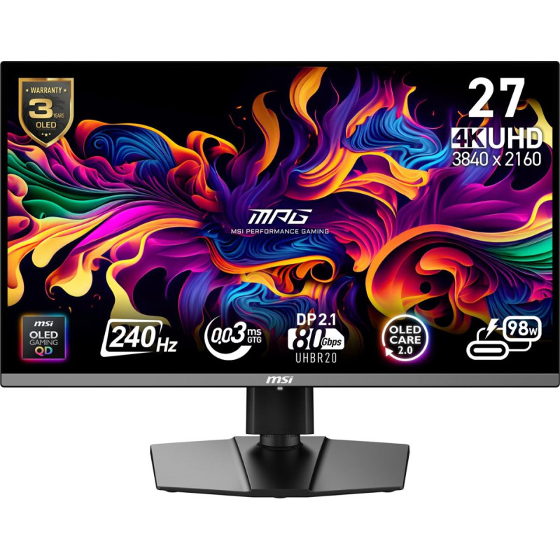 MSI MPG 272URX QD-OLED computer monitor 67.3 cm (26.5") 3840 x 2160 pixels 4K Ultra HD Black