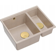Graniteq LOGAN 150 GraniteQ zlewozmywak pearl beige 56x46x22 cm 1,5-komorowy b/o wpuszczany + syfon manualny miedź save space