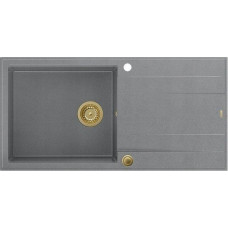 Graniteq Zlewozmywak GraniteQ EVAN 146 XL GraniteQ zlewozmywak z syfonem Push 2 Open 1-komorowy z/o (1000x500x210, kom. 420x480) silver stone / elementy złote