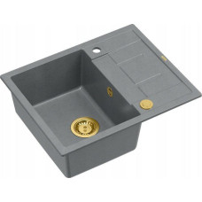 Graniteq Zlewozmywak GraniteQ MORGAN 116 zlewozmywak silver stone z syfonem Push To Open kol. złoty 1-komorowy z/o + zaczepy 4 szt