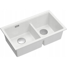 Graniteq QUADRON | LOGAN 120 | granitowy zlewozmywak kuchenny SNOW WHITE + STAL | wymiar: 76 x 45 x 23,5 cm | 2-komorowy podwieszany | podbudowa szafki od: 80 cm