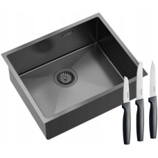 Graniteq Quadron | ANTHONY 60 | stalowy zlewozmywak kuchenny GRAPHITE METAL PVD | wymiary: 54 x 44 x 19 cm | 1-komorowy podwieszany/wpuszczany | podbudowa szafki: od 60 cm