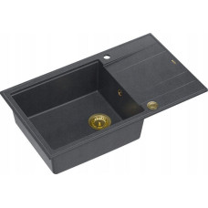 Graniteq Zlewozmywak GraniteQ EVAN 136 XL GraniteQ zlewozmywak z syfonem Push to Open 1-komorowy z/o (860x500x210, kom. 420x490) black diamond / elementy złote