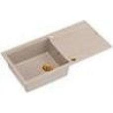 Graniteq EVAN 146 XL GraniteQ zlewozmywak z syfonem Push 2 Open 1-komorowy z/o (1000x500x210, kom. 420x480) pearl beige / elementy miedziane