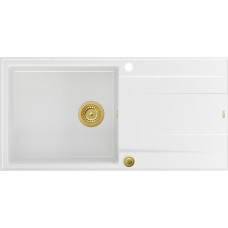 Graniteq Zlewozmywak GraniteQ EVAN 146 XL GraniteQ zlewozmywak z syfonem Push 2 Open 1-komorowy z/o (1000x500x210, kom. 420x480) snow white / elementy złote