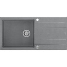 Graniteq Zlewozmywak GraniteQ EVAN 146 XL GraniteQ zlewozmywak z syfonem Push 2 Open 1-komorowy z/o (1000x500x210, kom. 420x480) silver stone / elementy stalowe