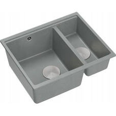 Graniteq Zlewozmywak GraniteQ QUADRON | LOGAN 150 | granitowy zlewozmywak kuchenny SZARY + STAL | wymiary: 56 x 46 x 22 cm | 1,5-komorowy podwieszany | podbudowa szafki od: 60 cm