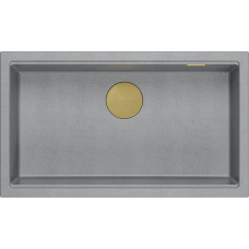 Graniteq LOGAN 110 GraniteQ zlewozmywak silver stone 76x45x23,5 cm 1-komorowy podwieszany z syfonem manualnym złoty+zestaw 2 noży Fiskars
