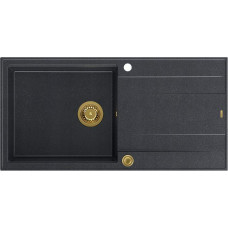 Graniteq Zlewozmywak GraniteQ EVAN 146 XL zlewozmywak z syfonem Push 2 Open 1-komorowy z/o (1000x500x210, kom. 420x480) black diamond / elementy złote