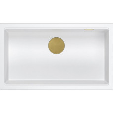 Graniteq Zlewozmywak GraniteQ LOGAN 110 GraniteQ zlewozmywak snow white 76x44x23,5 cm 1-komorowy wpuszczany z syfonem manualnym złoty