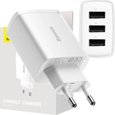 Baseus Compact Quick Charger, 3x USB, 17W (White)