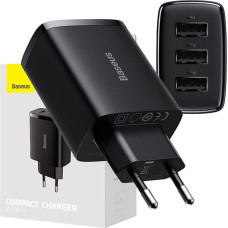 Baseus Compact Quick Charger, 3x USB, 17W (Black)