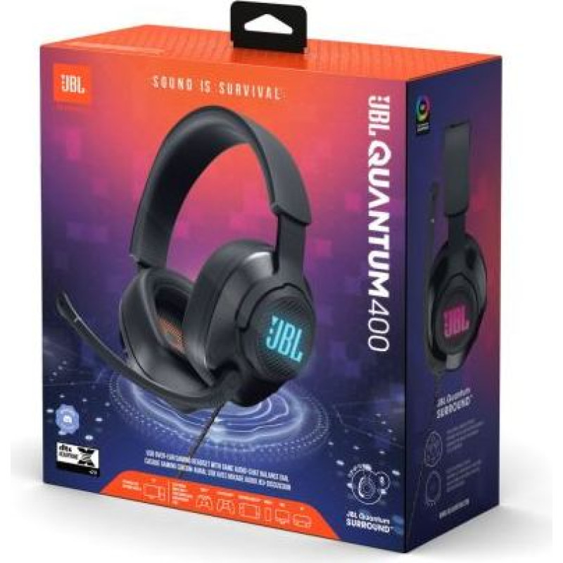 JBL Quantum 400 Headphone Wired Gaming Headset with Microphone, (USB), Black EU