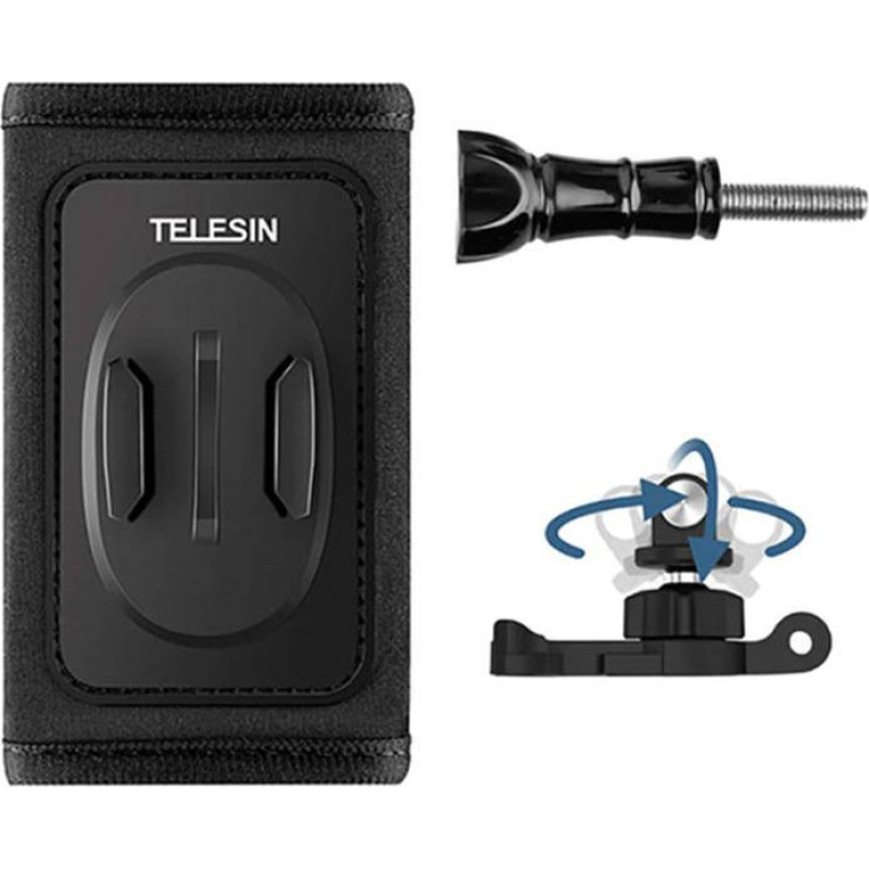 Telesin backpack strap mount with 360&deg; J-hook mount for GoPro/Osmo Action (GP-BPM-005)
