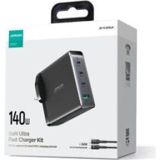 Joyroom Travel Charger GaN Fast Charger (UK) C+C+C+U, 140W, with Type-C to Type-C, PD 240W cable (1,2m) Black EU (JR-TCG05UK)